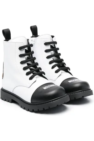 Moschino Teddy-patch leather combat boots