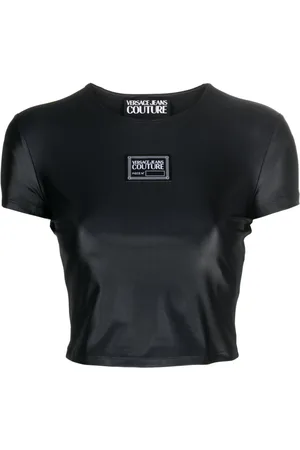 VERSACE Logo-patch cropped T-shirt
