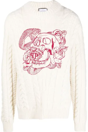 Philipp Plein Skull-embroidered cable-knit sweatshirt