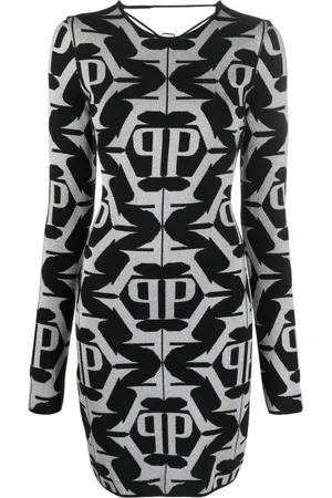 Philipp Plein Hexagon monogram-jacquard lurex minidress