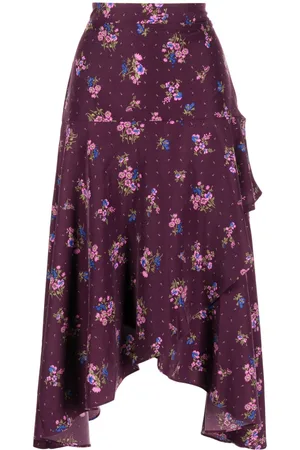 B+AB Asymmetric floral-print midi skirt