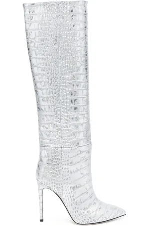 PARIS TEXAS Croc-effect knee-high boots