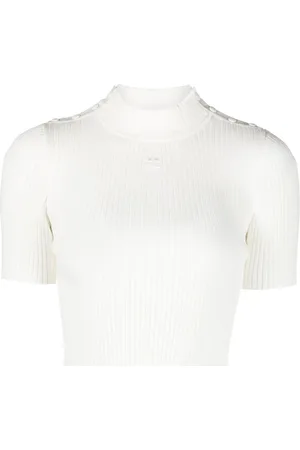 Courrèges Logo-embroidered ribbed crop top