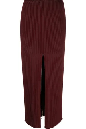 Patou Merino-blend ribbed knit midi skirt