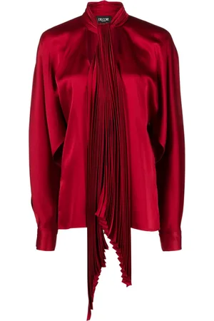 DEL CORE Pleated pussy-bow satin blouse