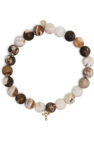 Sydney Evan 14kt yellow gold bezel cross charm beaded bracelet