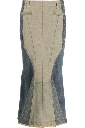 Marine Serre Regenerated denim flared midi skirt