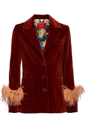 La DoubleJ Keaton feather-trim velvet blazer