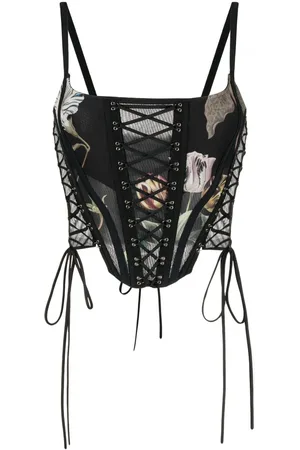 MONSE Graphic-print lace-up corset