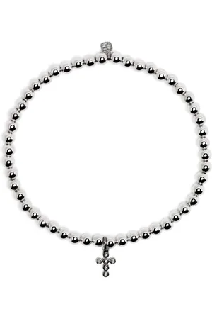 Sydney Evan 14kt white gold Cross Charm beaded bracelet