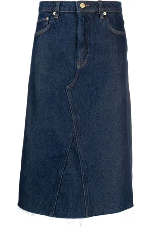 Ganni Heavy raw-cut hem denim midi skirt