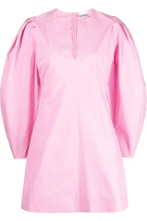 Ganni Puff-sleeves organic cotton minidress