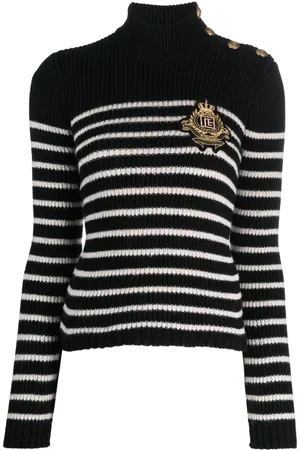 Balmain Logo-patch striped jumper