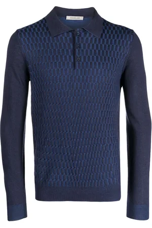 corneliani Patterned intarsia-knit polo shirt
