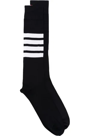 Thom Browne Over The Calf Socks With White 4-Bar Stripe In Lightweight Cotton