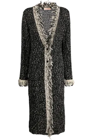 Twin-Set Contrast-trim fringed longline cardigan