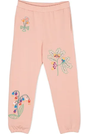 Stella McCartney Floral-embroidered cotton track pants