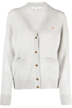 Maison Kitsuné Logo-patch V-neck wool cardigan