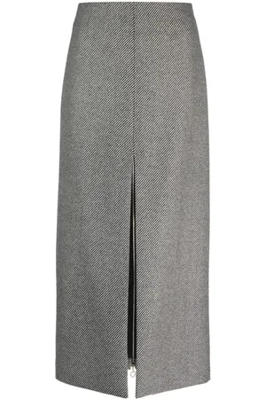 Patou Stripe-pattern virgin wool midi skirt