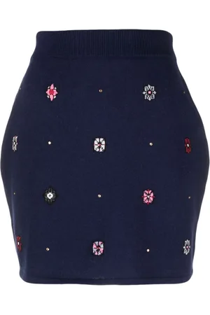 Barrie Floral-motif cashmere-cotton straight skirt