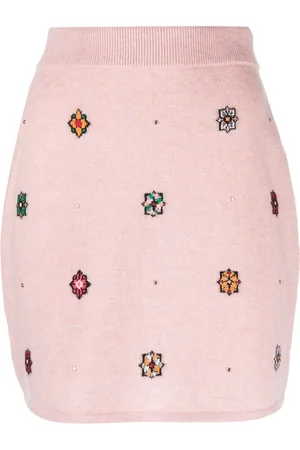 Barrie Floral-motif cashmere-cotton straight skirt