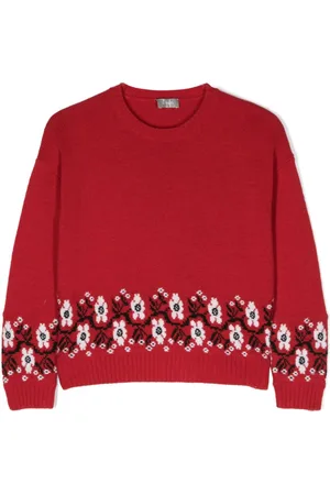 Il gufo Floral-embroidery virgin wool jumper