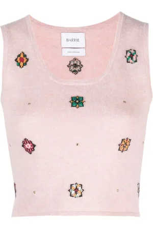Barrie Floral-motif cropped knitted top