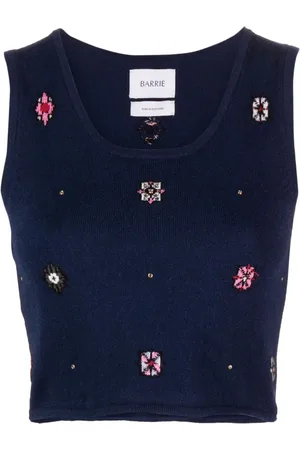 Barrie Floral-motif cropped knitted top