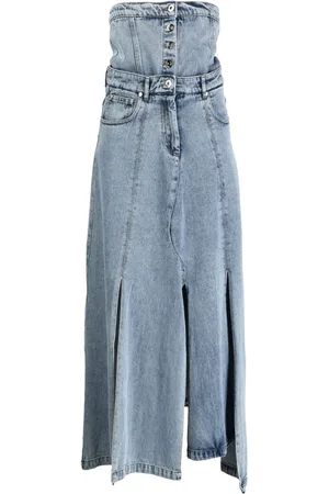 Rokh Panelled denim midi skirt