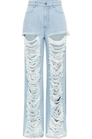 DION LEE Logo-patch frayed jeans