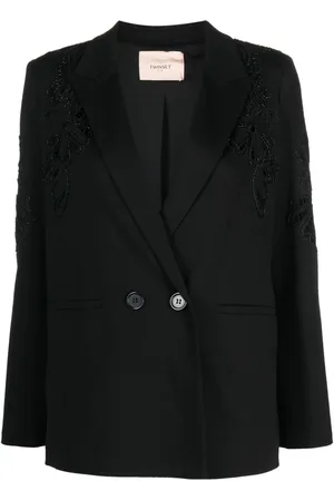 Twin-Set Floral-embroidered double-breasted blazer