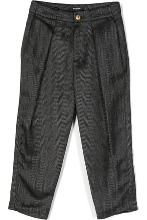 Balmain Pleated herringbone-pattern trousers