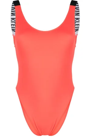 Calvin Klein Logo-tape scoop-back swimsuit