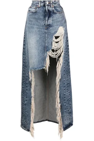 Vetements Ripped-detail denim skirt