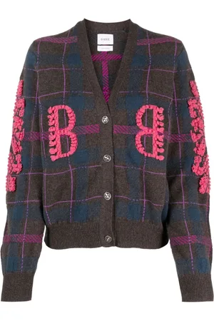 Barrie Logo-embossed tartan-pattern cashmere cardigan