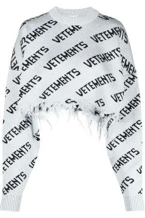 Vetements Frayed-hem intarsia-knit jumper