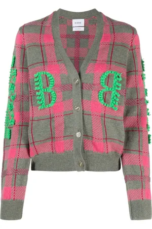 Barrie Logo-embossed tartan-pattern cashmere cardigan
