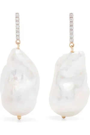 Mateo 14kt yellow diamond bar baroque pearl earrings