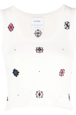 Barrie Floral-motif cropped knitted top