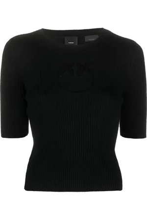 Pinko Intarsia-knit logo ribbed-knit top