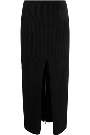 Patou Front-slit ribbed-knit midi skirt