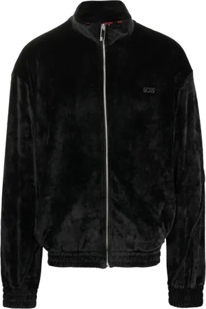 GCDS Logo-embroidered velvet bomber jacket