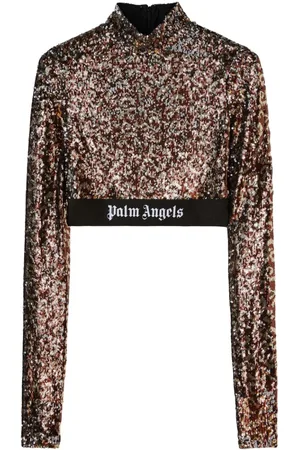 Palm Angels Logo-strap sequin cropped top