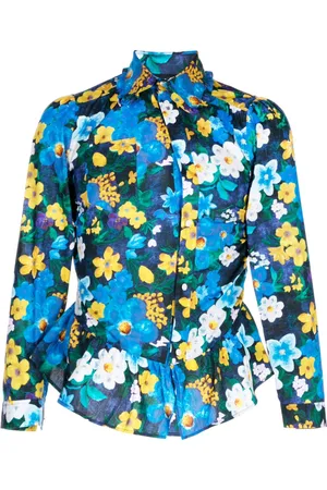 EgonLab Floral-print peplum-hem cotton shirt