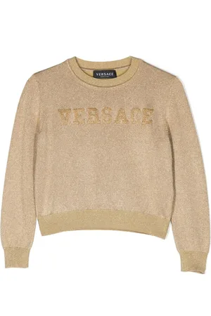 VERSACE Logo-embroidered metallic-threading jumper