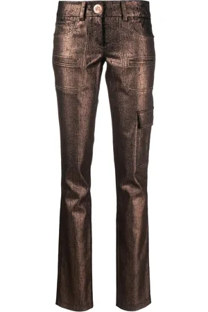 GENNY Metallic-finish straigh-leg trousers