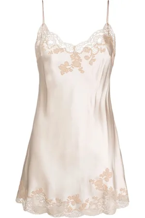 CARINE GILSON Embroidered-lace silk-satin slip dress