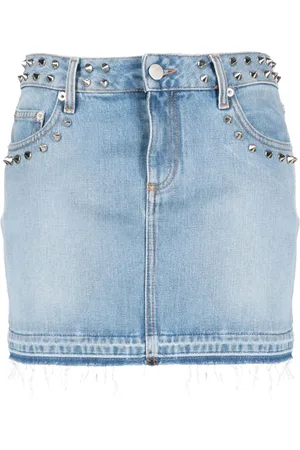 Alessandra Rich Studded frayed denim miniskirt