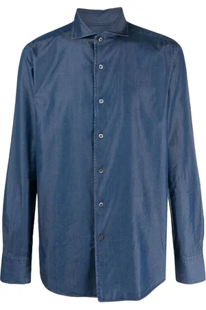 CANALI Spread-collar cotton-blend shirt