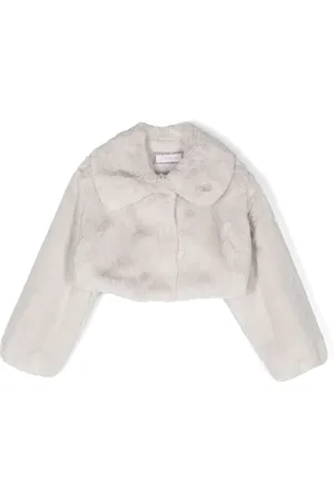 MONNALISA Spread-collar cropped faux-fur jacket